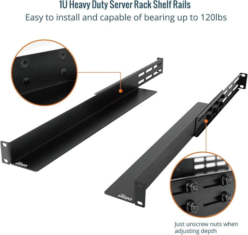 Tecmojo 2 Pack 1U Universal Rack Mount Rails,4-Post Server Rack Shelf Rail with 20.9"-32" Adjustable Depth Fit for Non-Rack Mountable Server/Networking/AV/IT Equipment - Image 3